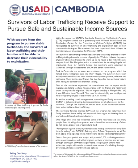 Snapshot from from Winrock International for 15 survivors of trafficking